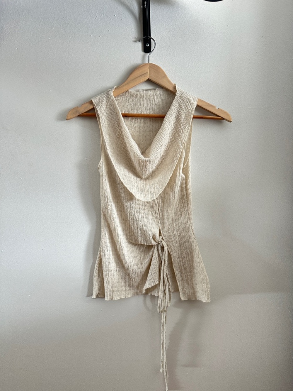 Zara Cream Sleeveless Drape-Neck Tank with Side Tie
